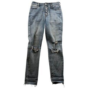 PacSun Womens Jeans Size 27 Destroyed Mid Rise Button Fly Casual Blue Denim